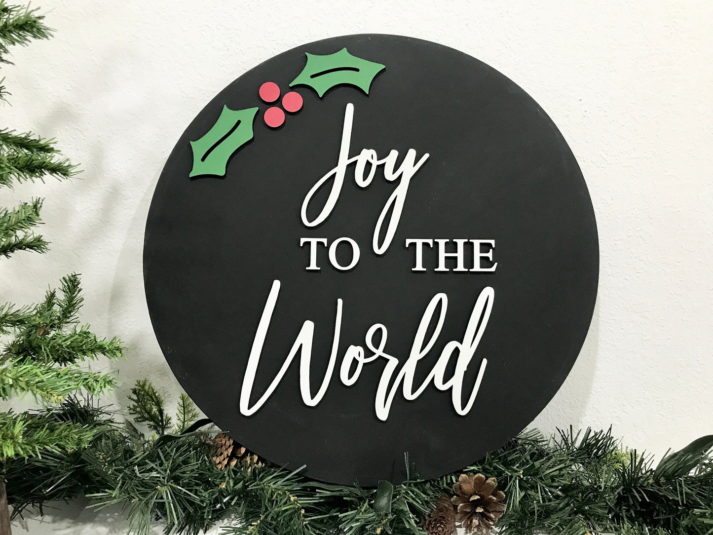 Joy to the world sign, Christmas decorations, 3D holiday decor, wood signs, living room wooden sign wall hanging, holly leaves mantel decor