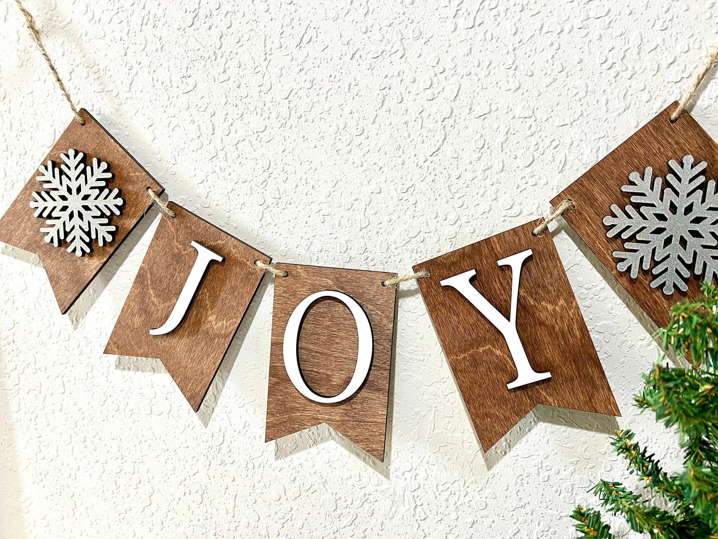 Wooden Joy Banner, wood holiday banner, rustic holiday garland, Christmas decor, fireplace mantel decoration, merry christmas banner