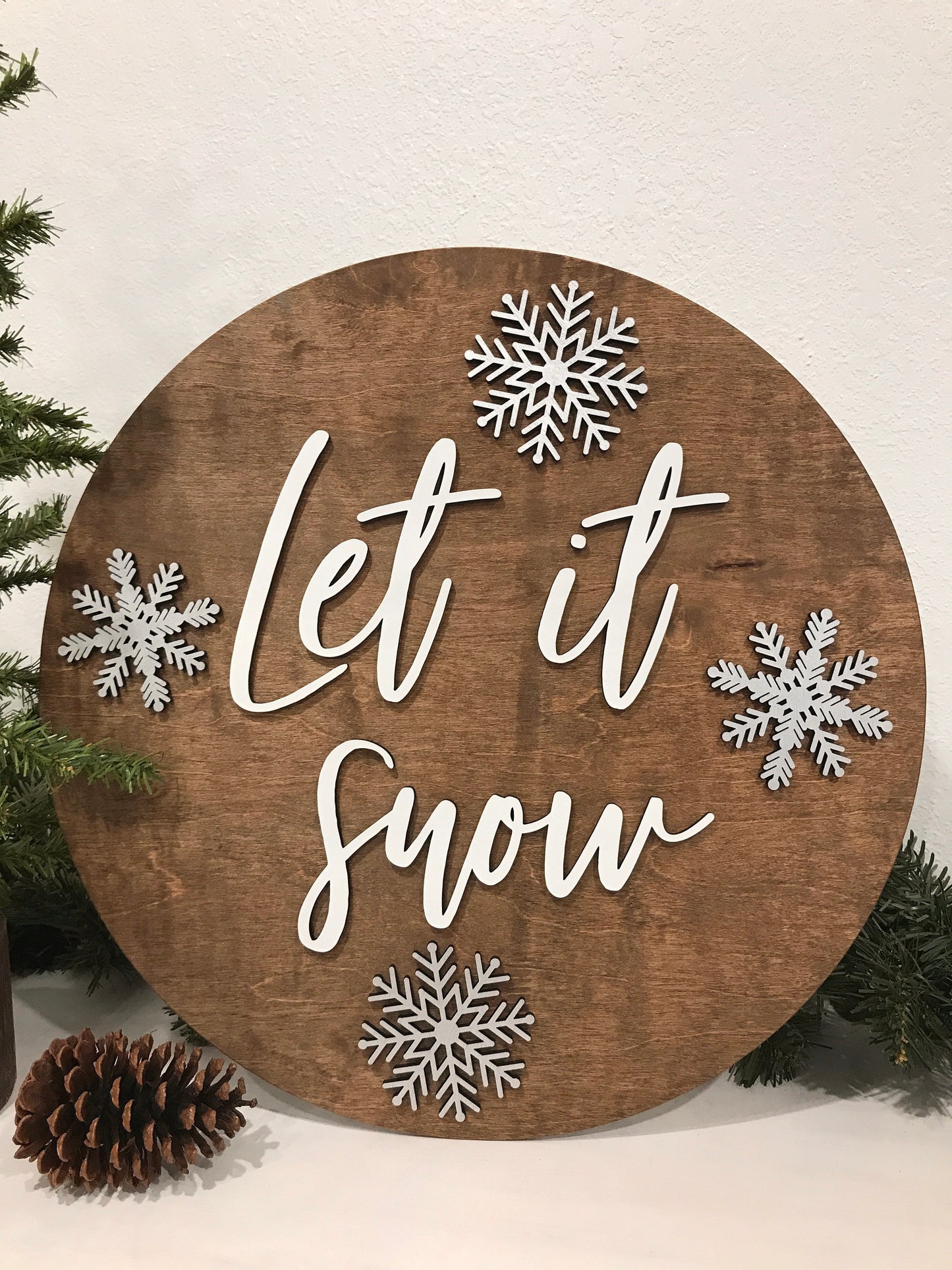Let it snow sign, Christmas decorations, 3D holiday decor, Snowflakes wood signs, living room wooden sign wall hanging, silver mantel decor