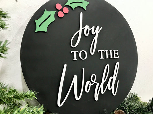 Joy to the world sign, Christmas decorations, 3D holiday decor, wood signs, living room wooden sign wall hanging, holly leaves mantel decor
