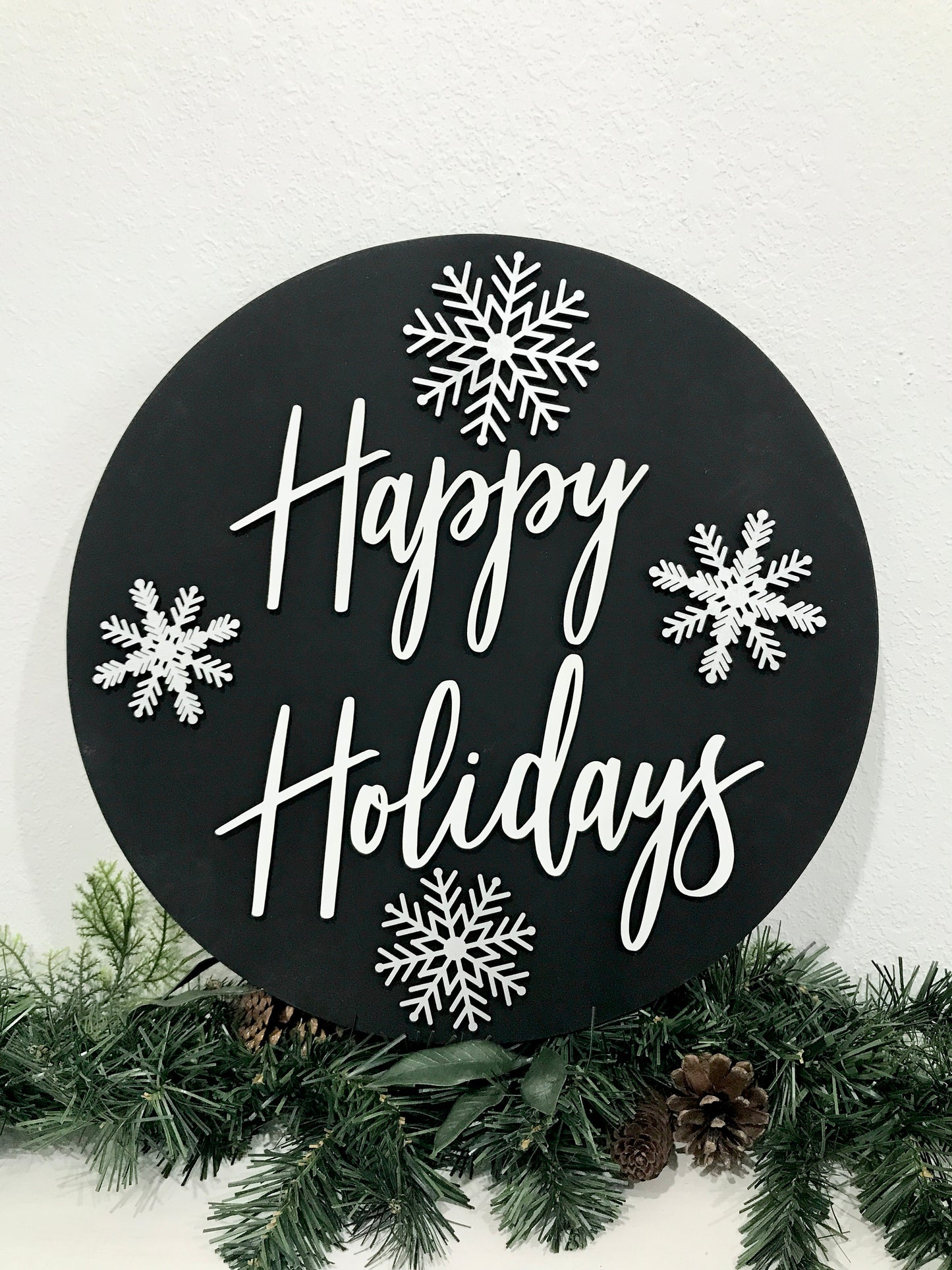 Happy holidays sign, Christmas decorations, 3D holiday decor wood signs, living room wooden sign wall hanging, silver snowflake mantel decor