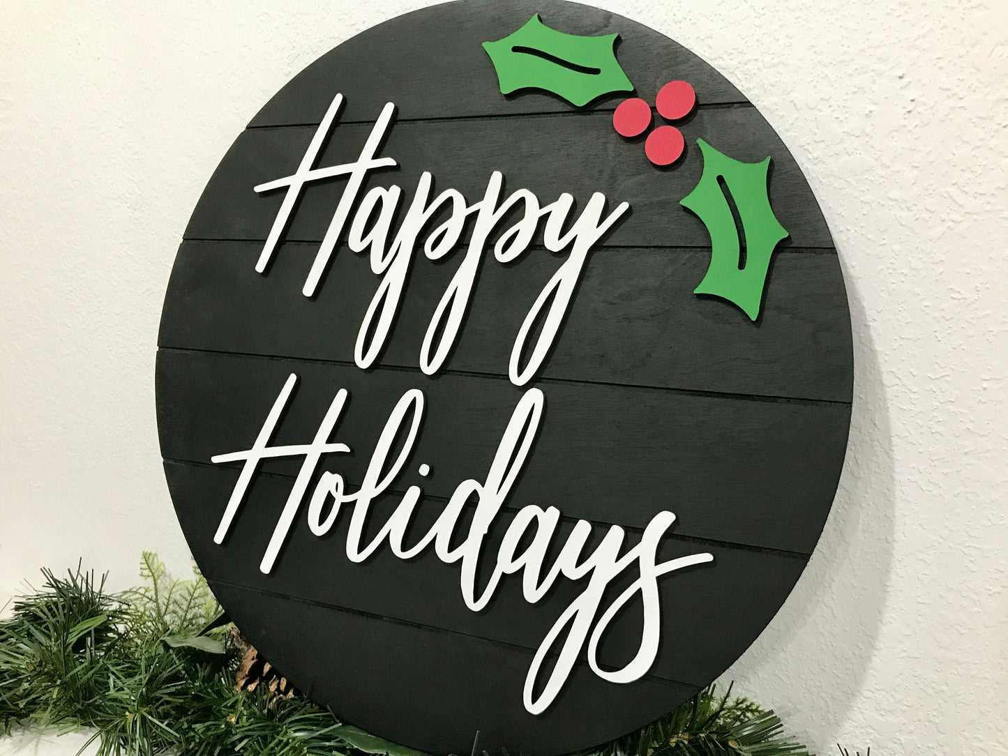 Happy holidays sign, Christmas decorations, 3D holiday decor, shiplap wood signs, living room wooden sign wall hanging, black mantel decor
