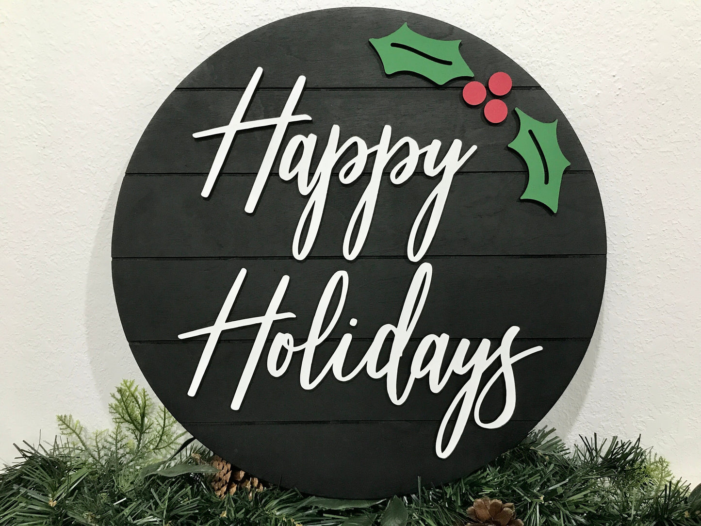 Happy holidays sign, Christmas decorations, 3D holiday decor, shiplap wood signs, living room wooden sign wall hanging, black mantel decor