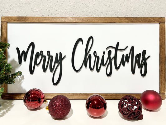 Merry Christmas sign, Christmas decorations, 3D holiday decor, framed wood signs, living room wooden sign wall hanging, hearth mantel decor