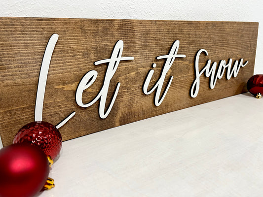 Let it snow sign, Christmas decorations, 3D holiday decor, rustic wood signs, living room wooden sign wall hanging, shelf and mantel decor