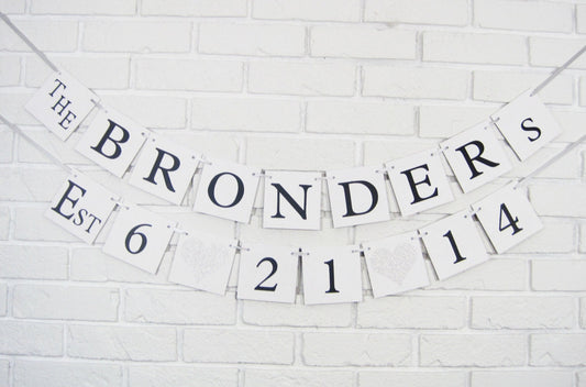 personalized last name banner - wedding date banner - bridal shower decoration
