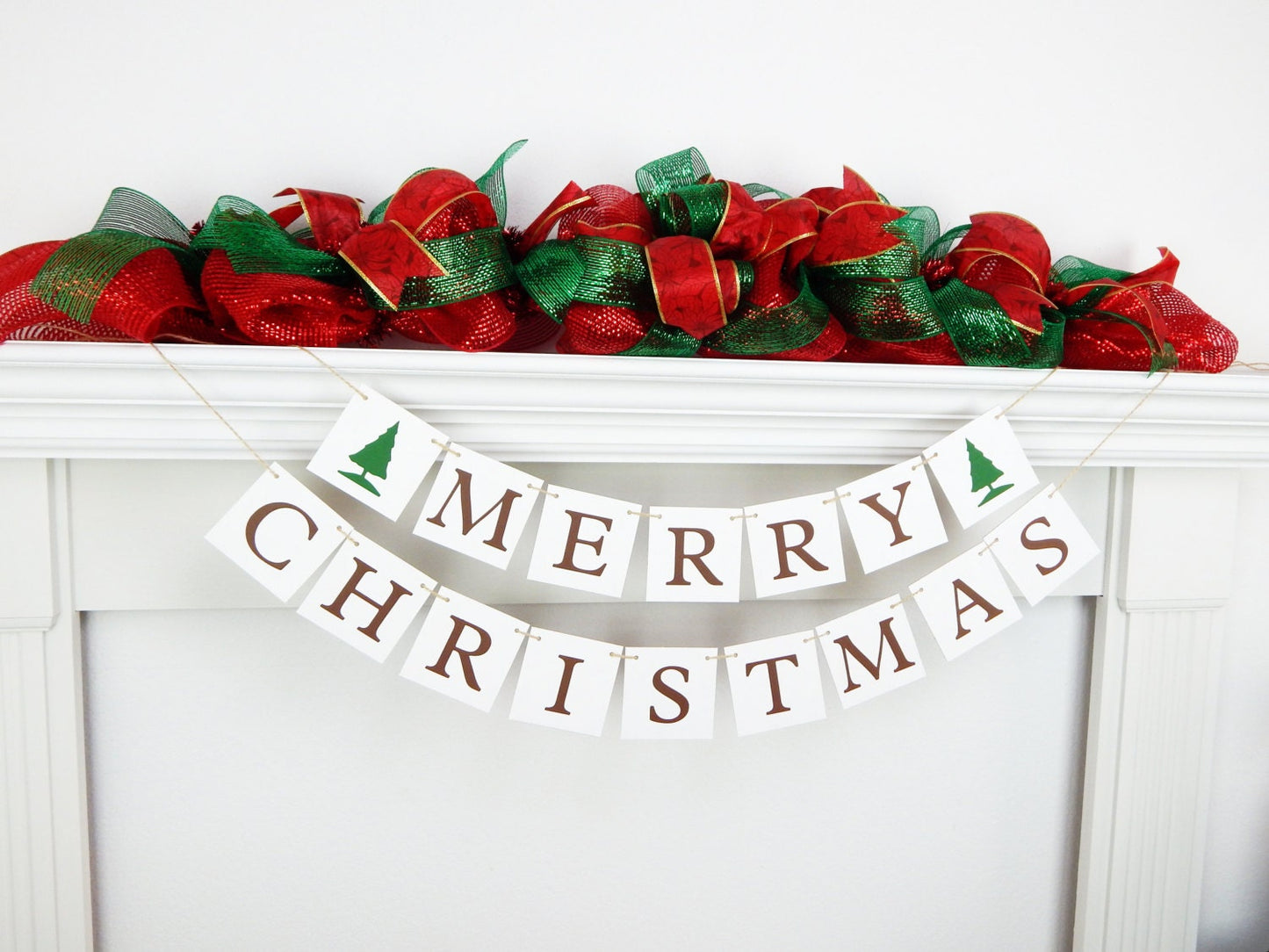 Merry Christmas Banner - Evergreen Trees