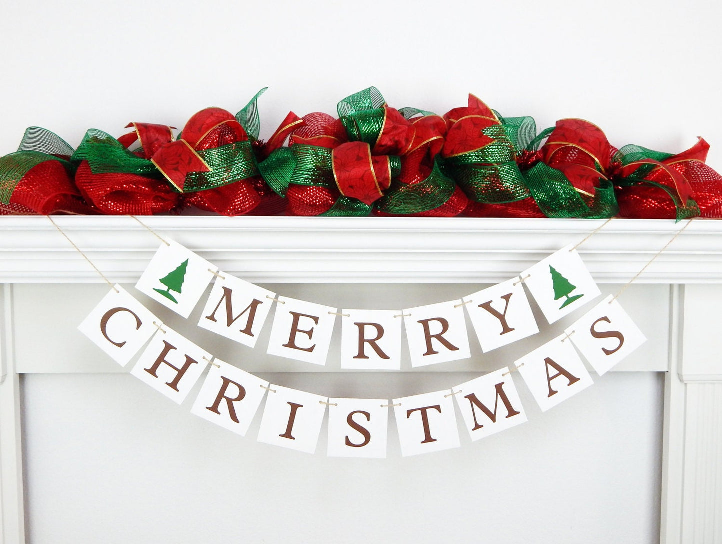 Merry Christmas Banner - Evergreen Trees