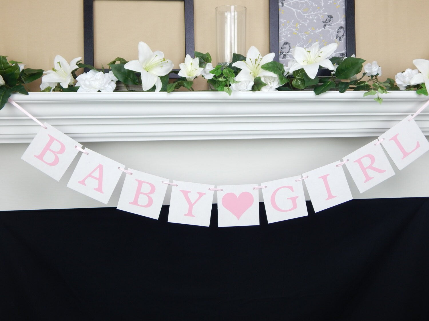 pink baby girl banner - heart baby shower decoration