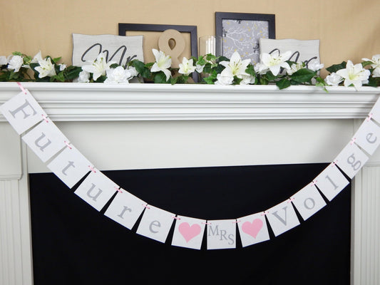 Future Mrs banner, bride to be bridal shower decorations, custom name sign, bachelorette party decor, hen party bunting wedding decor