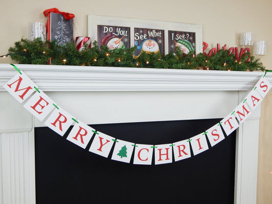Merry Christmas Banner - Red and Green Tree