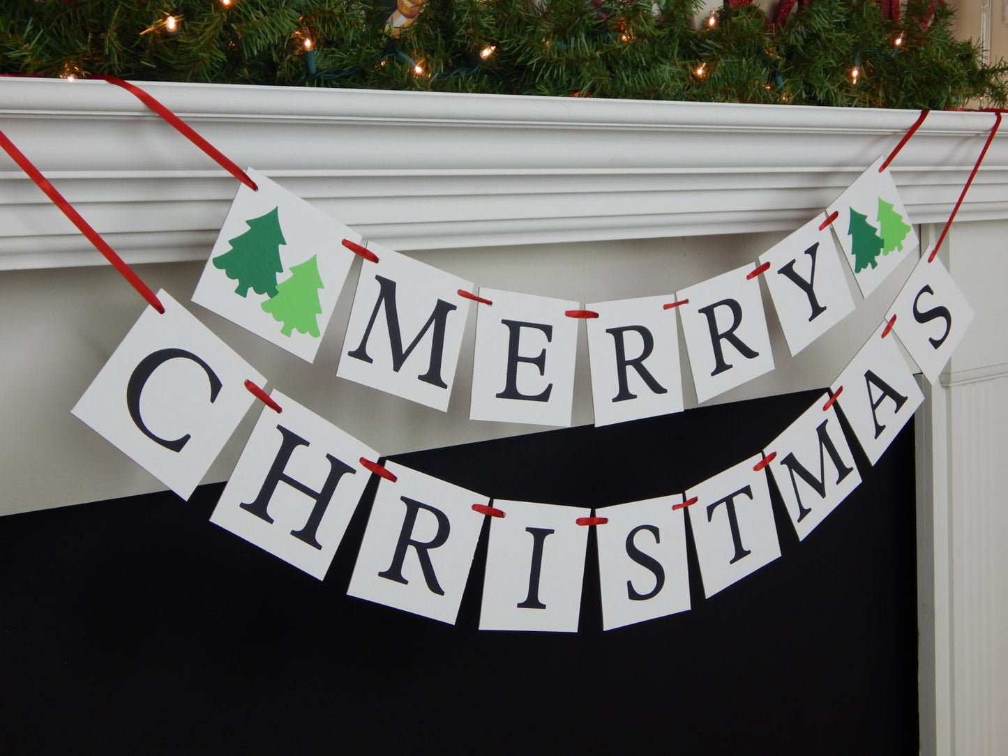 Merry Christmas Banner - Evergreen Trees