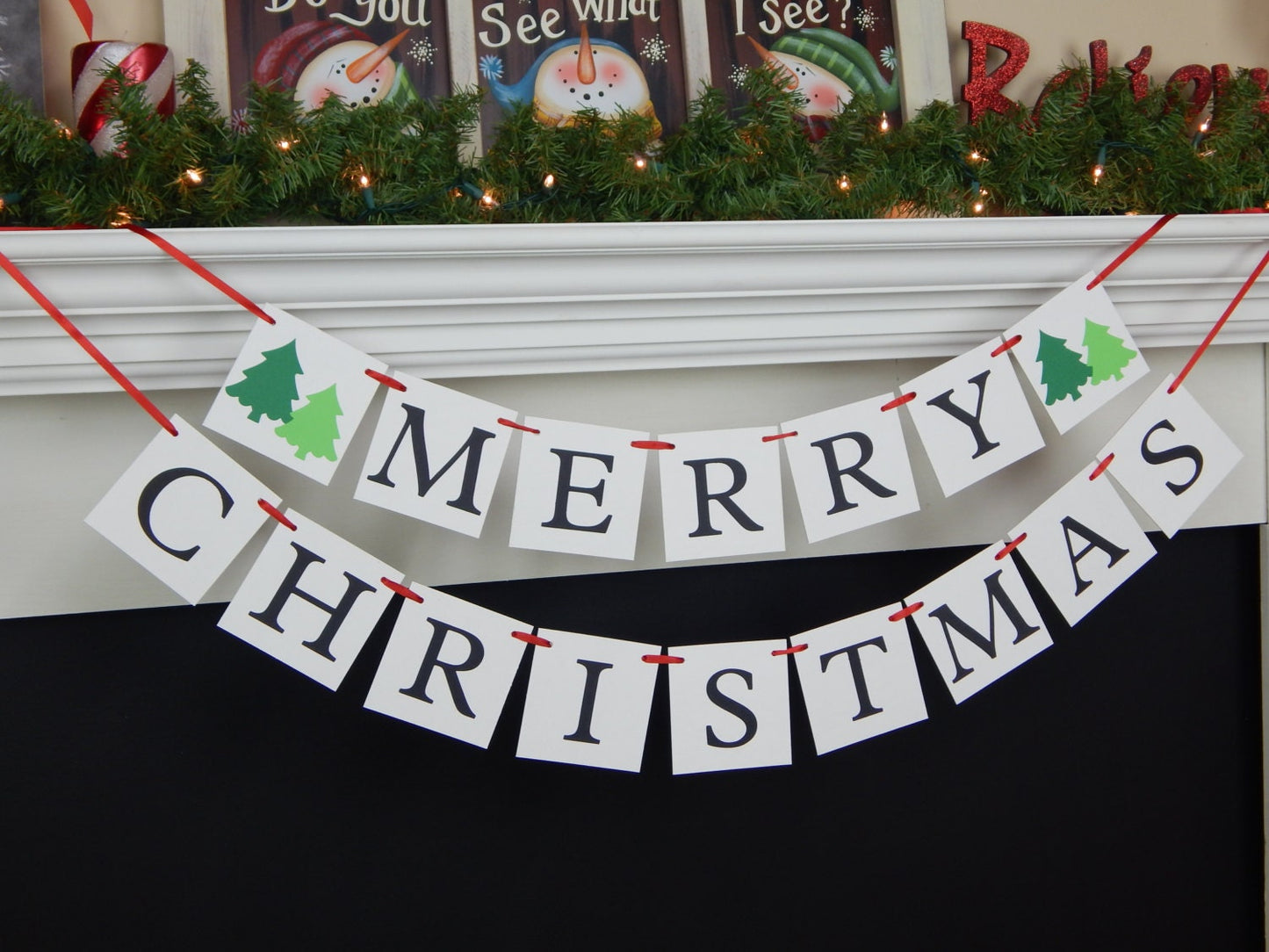 Merry Christmas Banner - Evergreen Trees