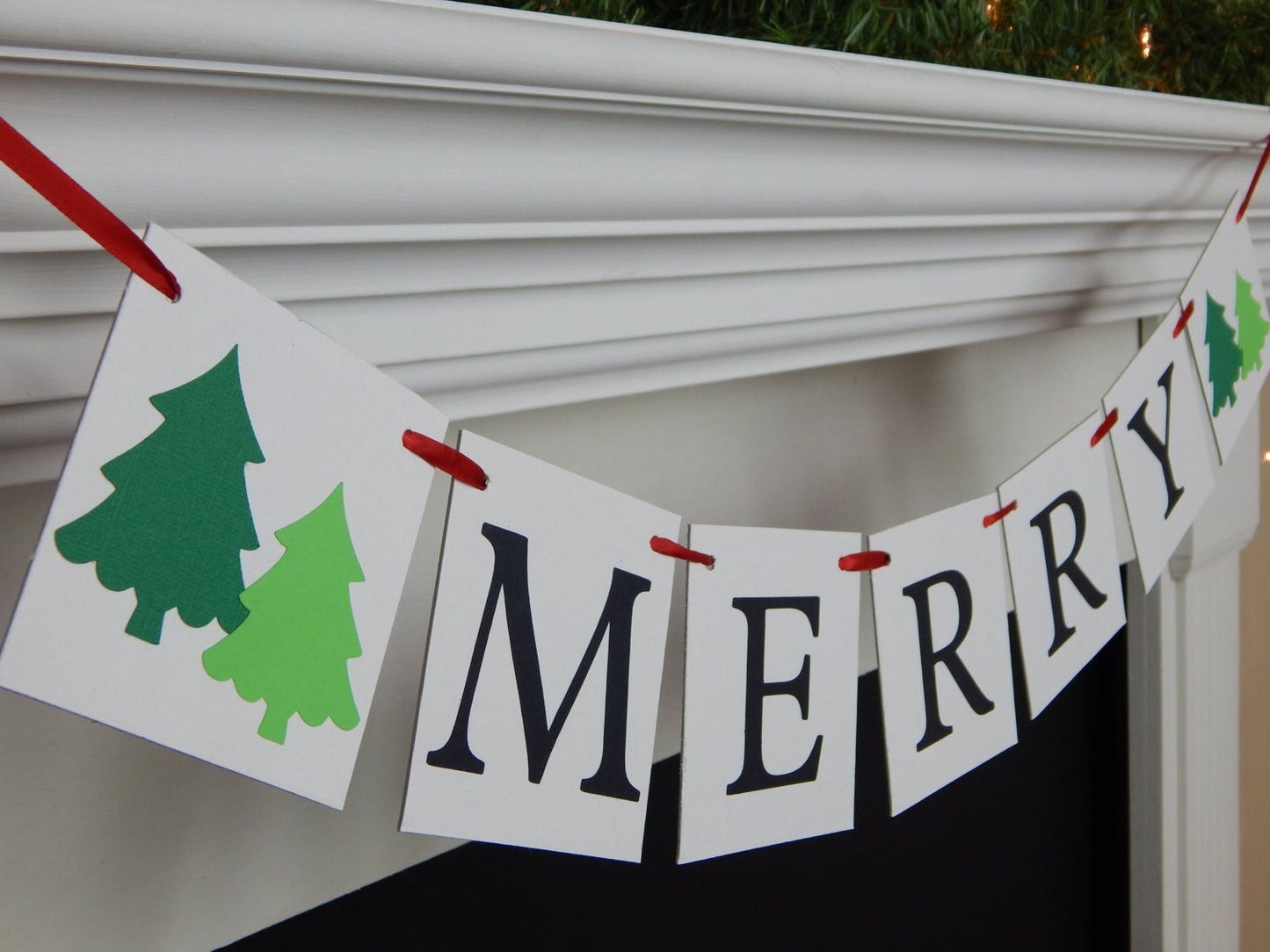 Merry Christmas Banner - Evergreen Trees