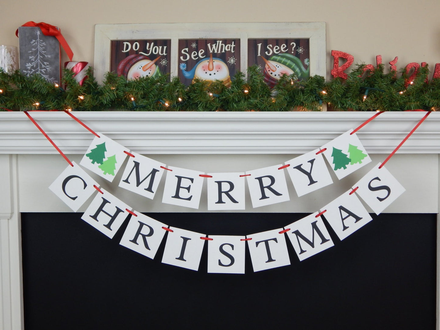 Merry Christmas Banner - Evergreen Trees