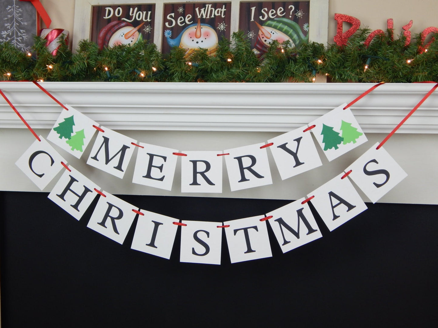 Merry Christmas Banner - Evergreen Trees