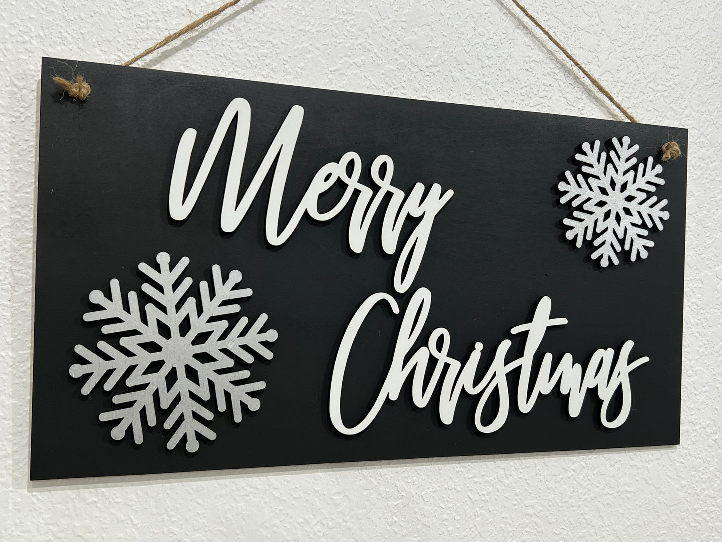 3D Merry Christmas sign - snowflake Christmas decorations - black and white Christmas Signs - Celebrating Together