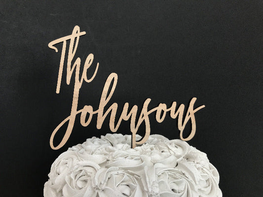 personalized wooden last name wedding cake topper 