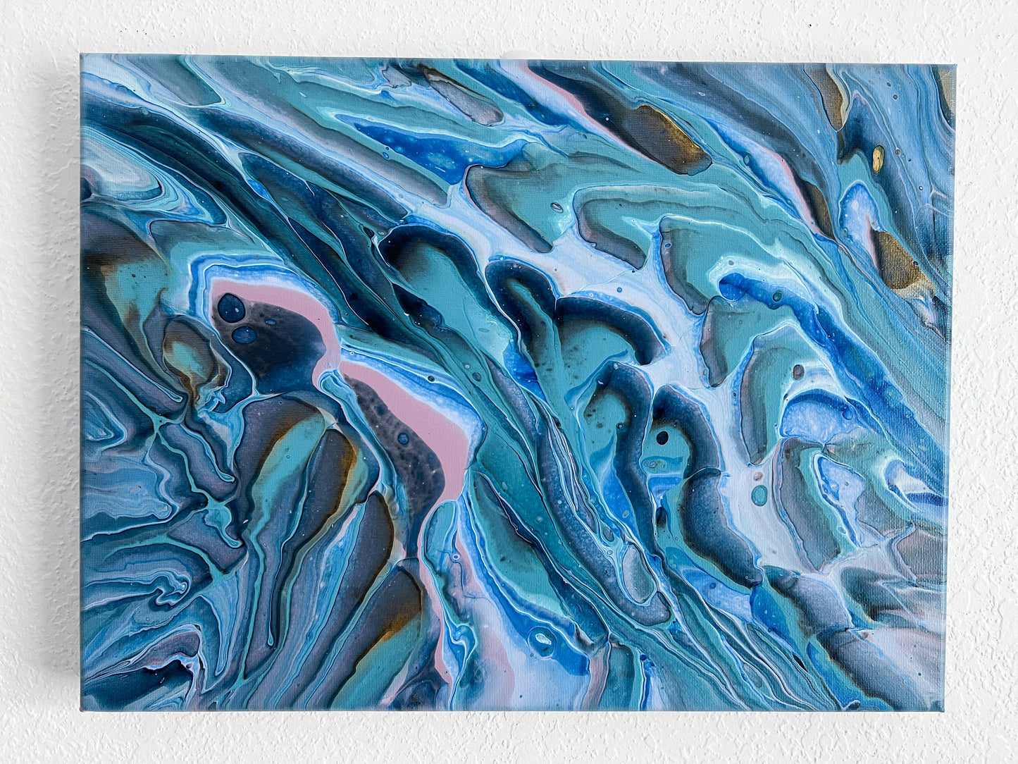floating on the river - blue acrylic pour painting - Melissa Talbott