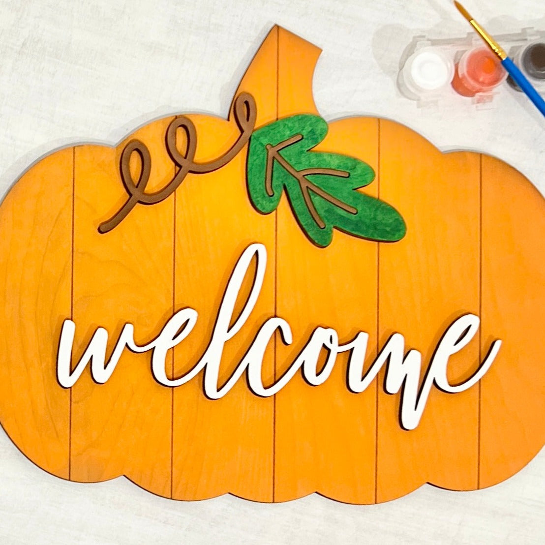 halloween pumpkin welcome sign paint kit - fall paint party kits - diy fall holiday decor - Celebrating Together