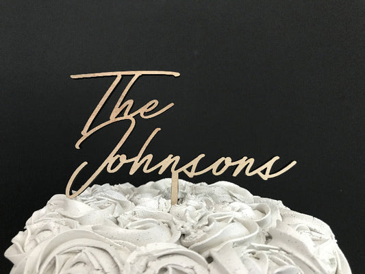 Custom wooden last name wedding cake topper for wedding cake decorating or engagement parties 