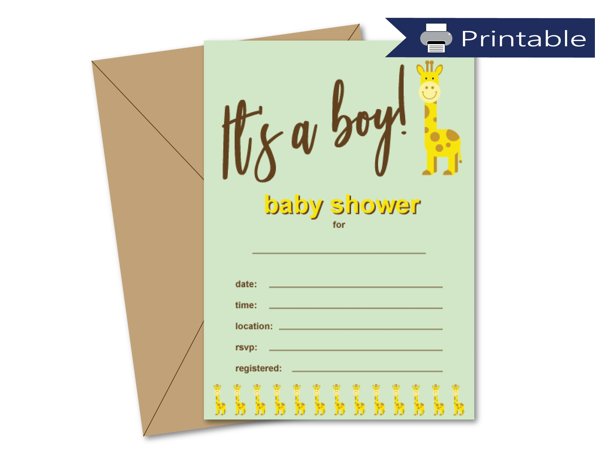 printable baby shower invitation blanks - its a boy invites - DIIY giraffe baby shower invitations