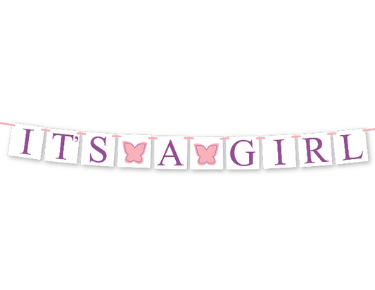 diy butterfly it's a girl banner - printable baby shower decoration - Celebrating Together