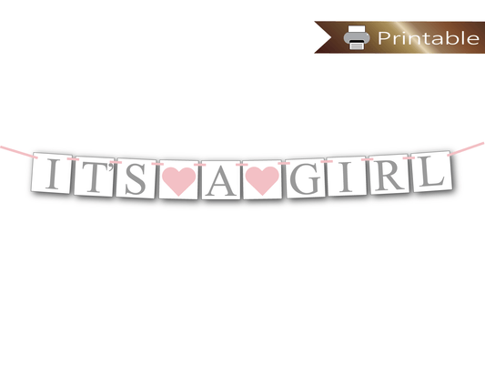 printable it's a girl banner in pink and gray - Celebrating Together