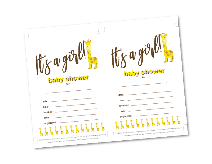 Printable girls giraffe baby shower invites - Celebrating Together