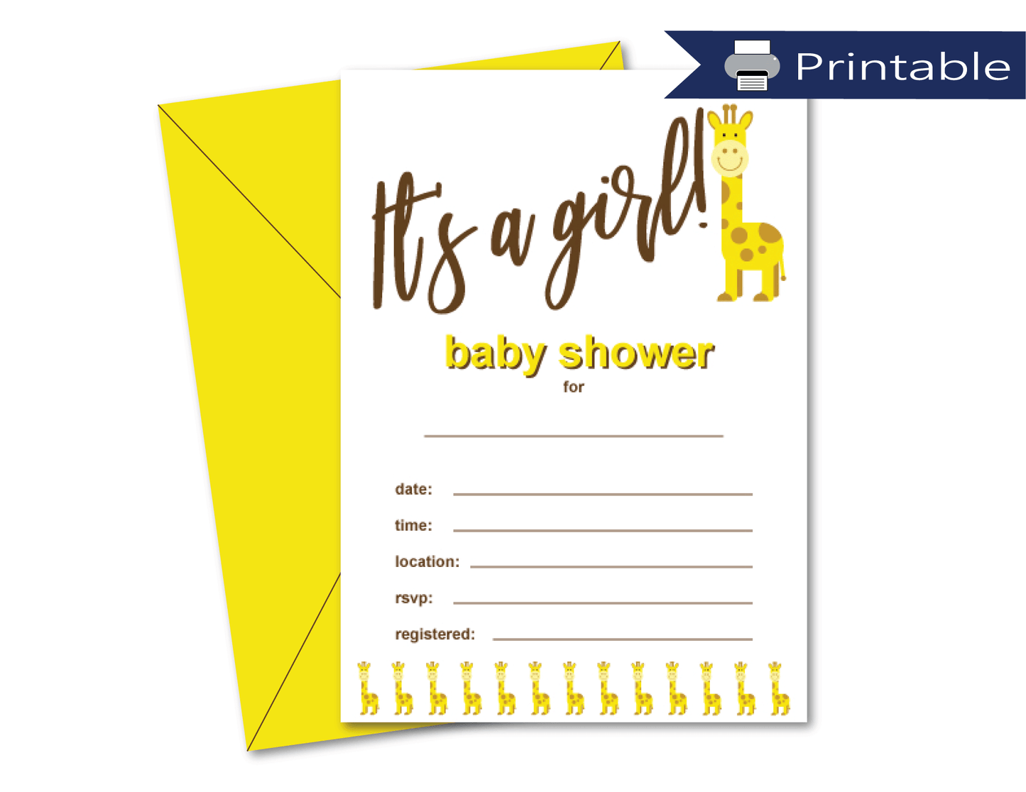 it's a girl printable baby shower invitation blanks - DIY giraffe baby shower invites