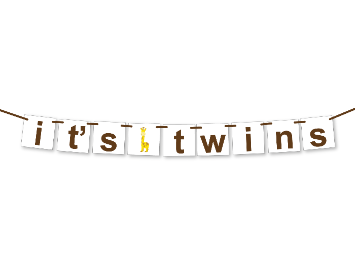 printable it's twins banner - zoo baby shower decoration - Celebrating Together