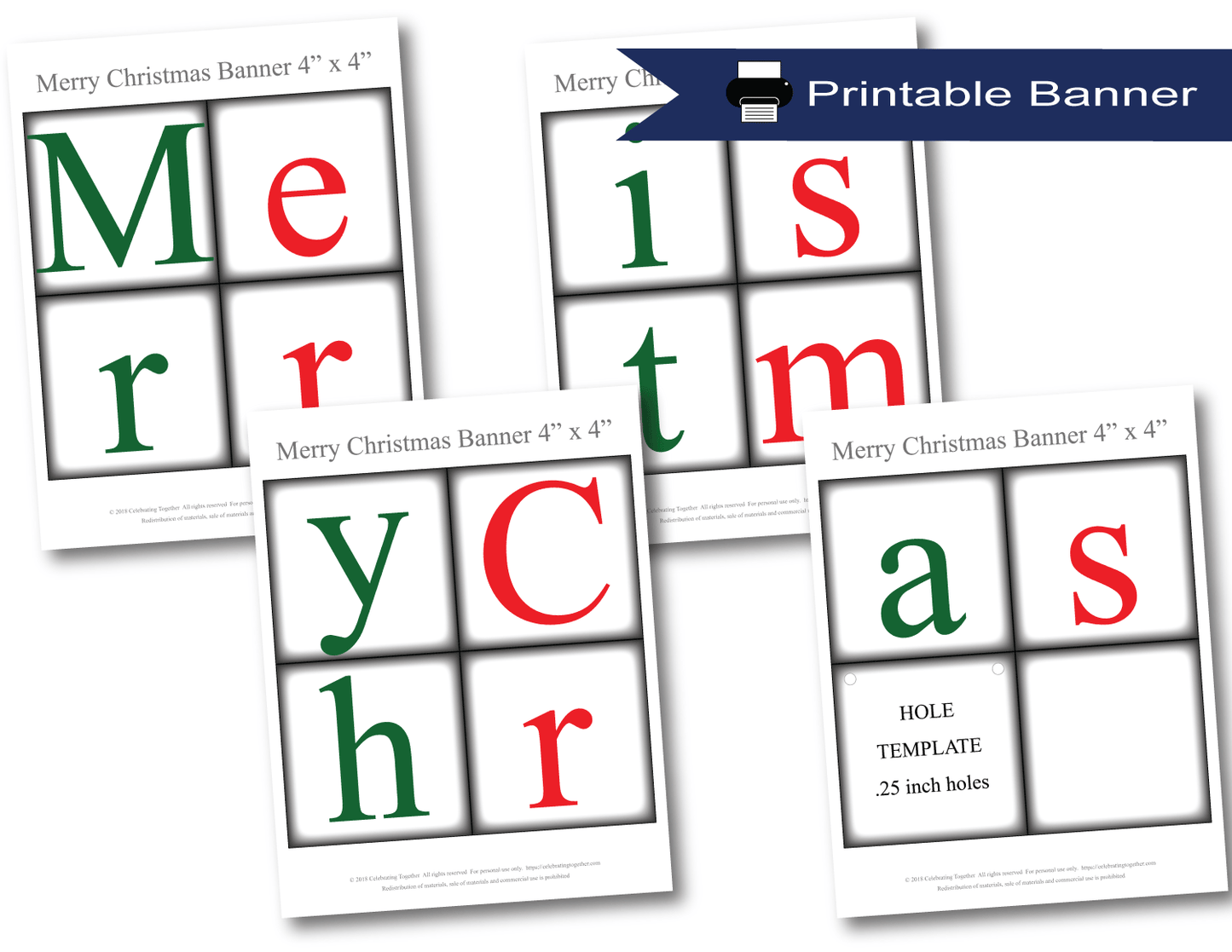 Printable pages for merry christmas banner - diy holiday decor - Celebrating Together