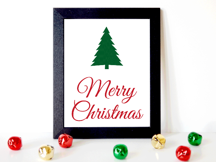 printable merry christmas wall art - diy evergreen christmas picture - Celebrating Together