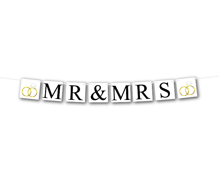 printable mr and mrs banner with gold wedding rings - Celebrating Together