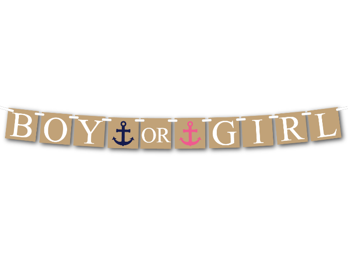 printable gender reveal banner - nautical boy or girl banner - Celebrating Together
