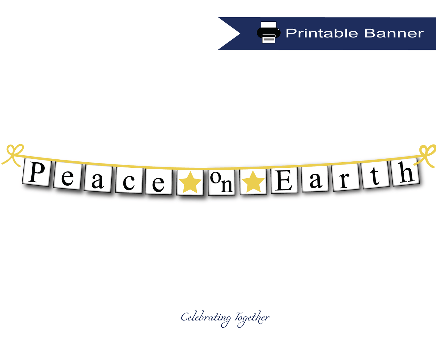 PRINTABLE Peace on Earth Banner - Star Holiday Decor - Christmas Decor