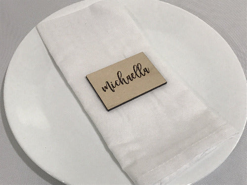 wooden wedding place cards - wedding reception table setting decor