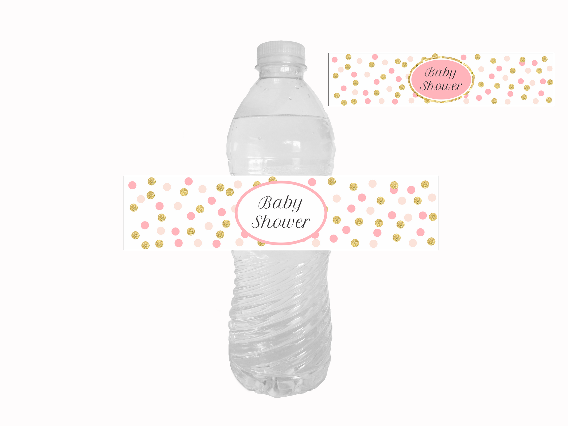 printable pink and gold glitter confetti baby shower water bottle labels - Celebrating Together