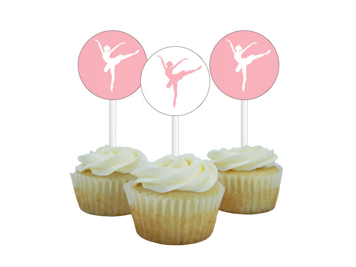 Pink ballet dancer birthday cupcake toppers - Celebrating Together