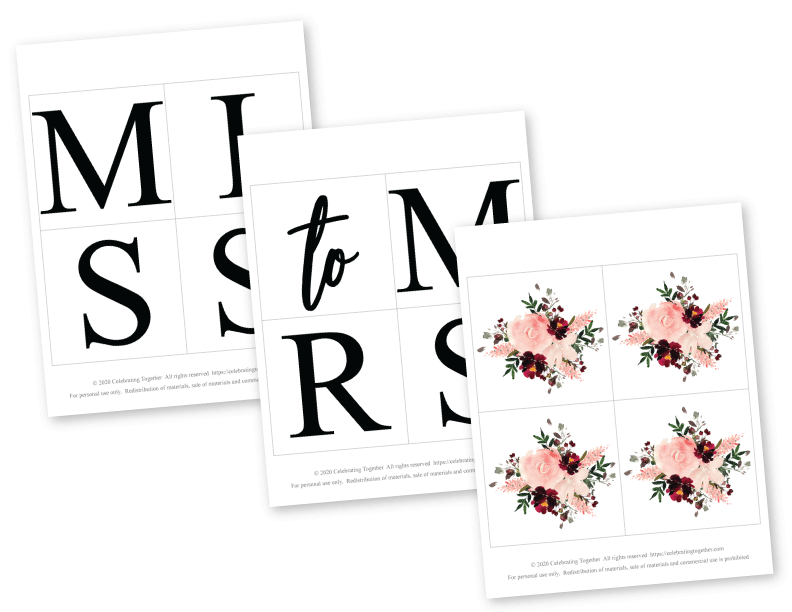DIY miss to mrs banner template watercolor florals - Celebrating Together