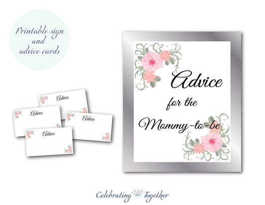 printable advice for the mommy to be sign and printable advice cards for watercolor flower baby shower games - Celebrating Together