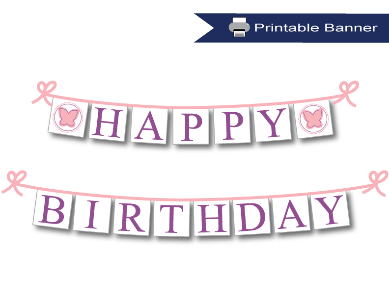 Butterfly pink and purple happy birthday printable banner - Celebrating Together