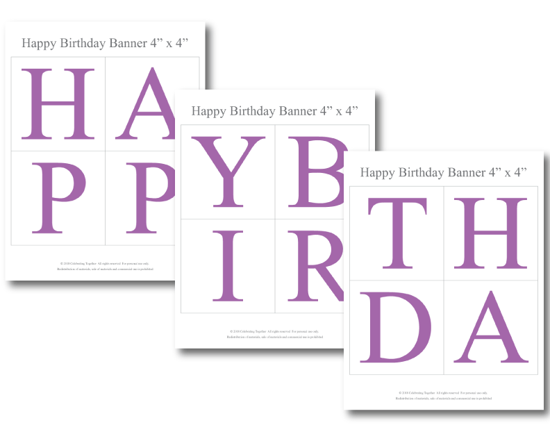 Printable purple happy birthday banner - Celebrating Together
