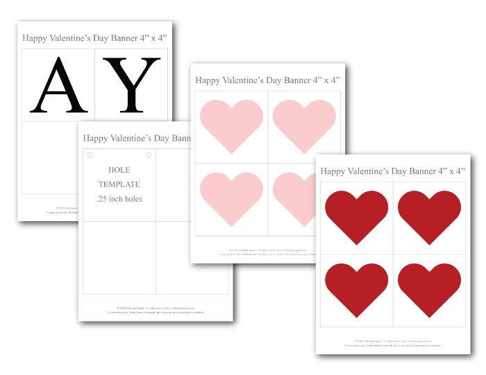 printable hearts and lettering for diy happy valentines day banner template - Celebrating Together