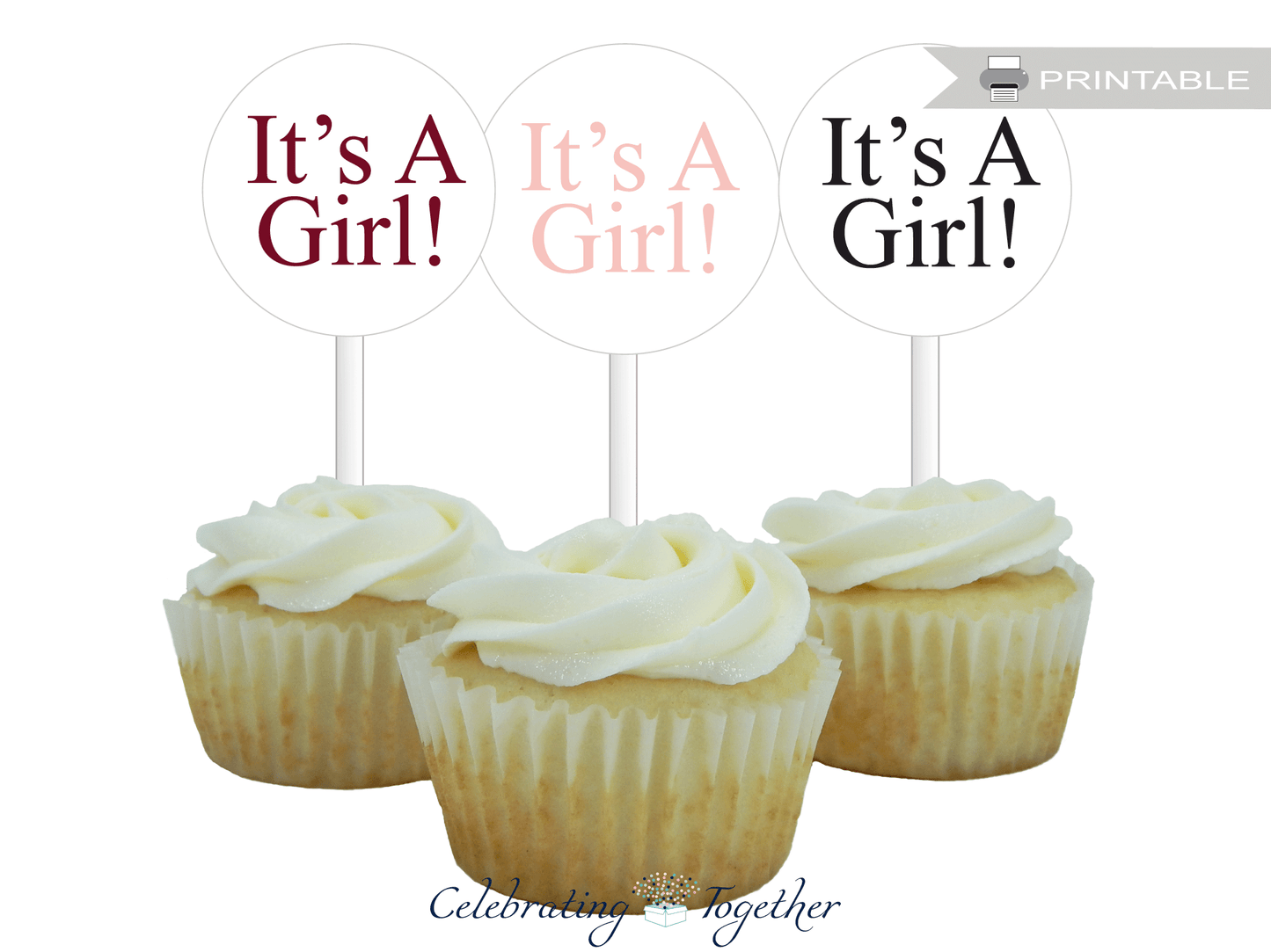 printable it's a girl cupcake toppers - baby shower decorations
